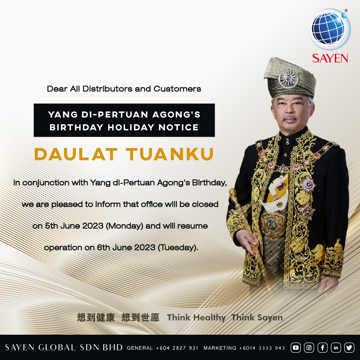 29/5/2023 | Yang Di-pertuan Agong's Birthday Holiday Notice